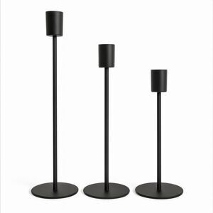 Lot of 3 Black Metal Candlesticks Candle Holders Minimalist Modern Taper Stand